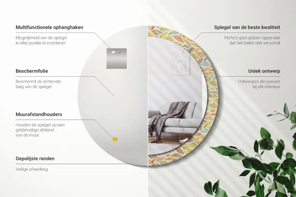 Okrúhle zrkadlo rám s potlačou Abstrakt