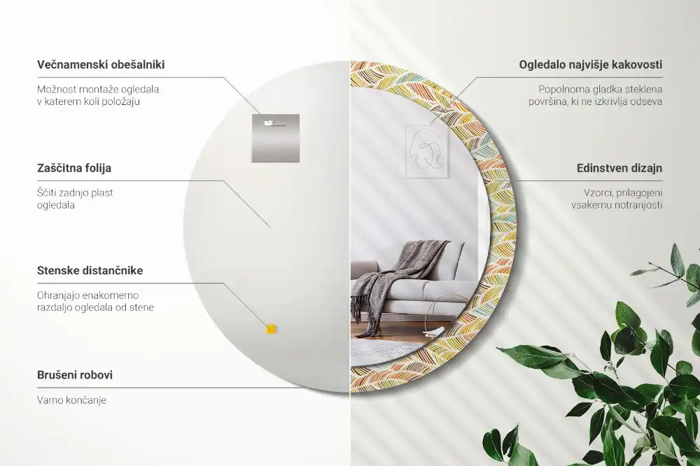 Okrúhle zrkadlo rám s potlačou Abstrakt