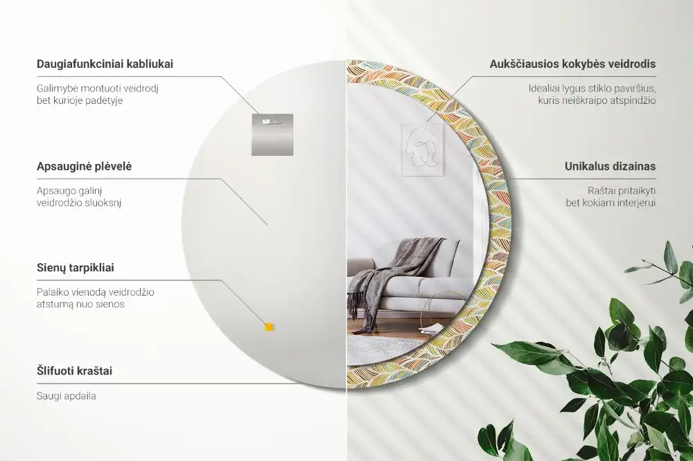 Okrúhle zrkadlo rám s potlačou Abstrakt