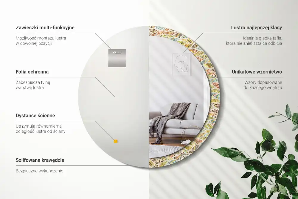 Okrúhle zrkadlo rám s potlačou Abstrakt