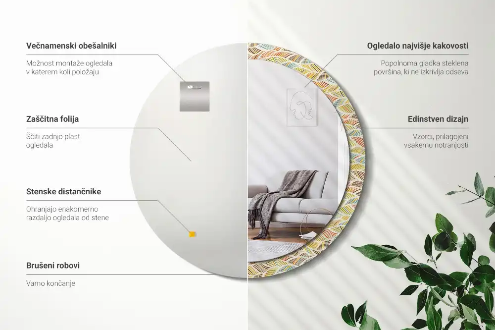 Okrúhle zrkadlo rám s potlačou Abstrakt