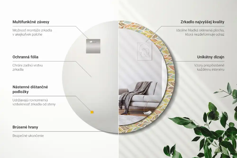 Okrúhle zrkadlo rám s potlačou Abstrakt