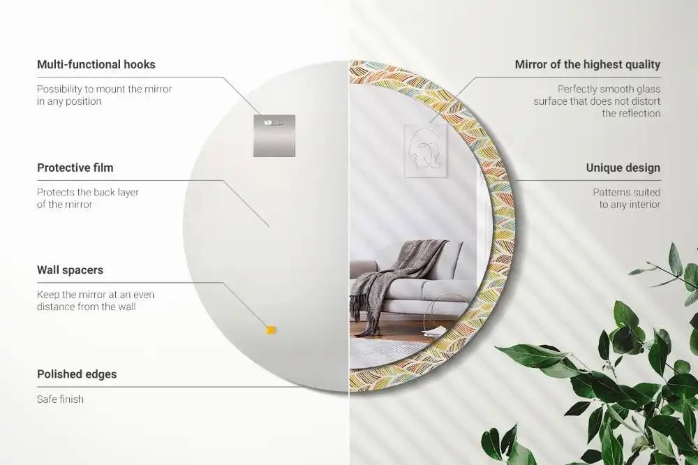 Okrúhle zrkadlo rám s potlačou Abstrakt