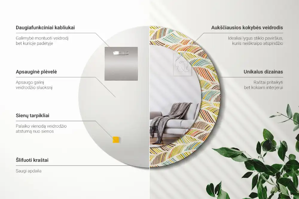 Okrúhle zrkadlo rám s potlačou Abstrakt