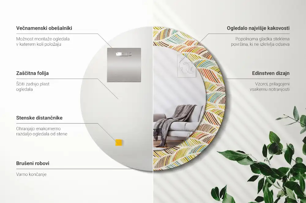 Okrúhle zrkadlo rám s potlačou Abstrakt