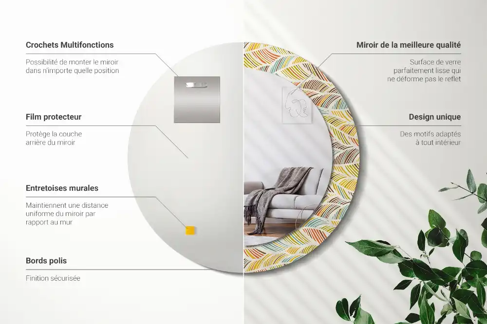 Okrúhle zrkadlo rám s potlačou Abstrakt