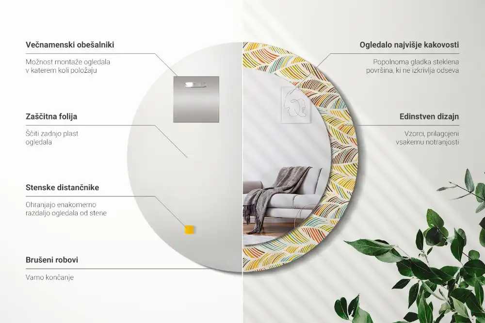 Okrúhle zrkadlo rám s potlačou Abstrakt