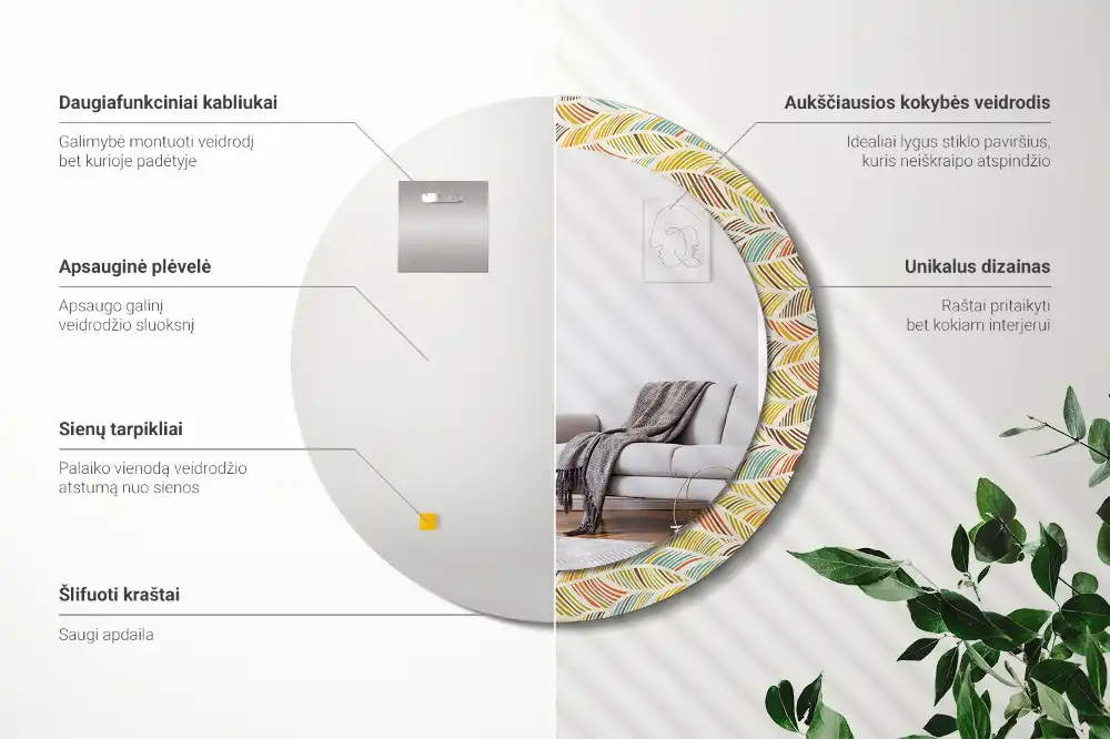 Okrúhle zrkadlo rám s potlačou Abstrakt