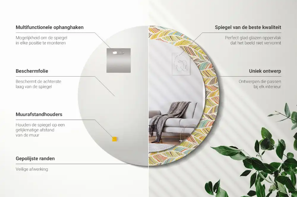 Okrúhle zrkadlo rám s potlačou Abstrakt