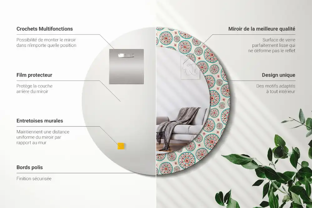 Okrúhle dekoračné zrkadlo na stenu Boho vzor