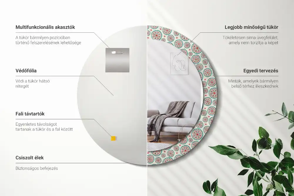 Okrúhle dekoračné zrkadlo na stenu Boho vzor