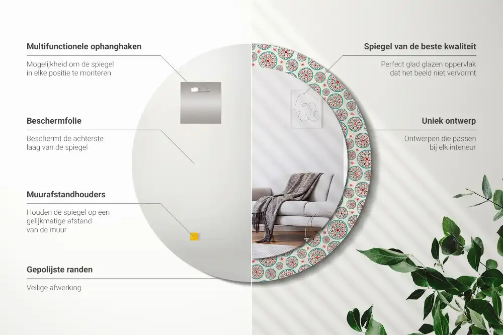 Okrúhle dekoračné zrkadlo na stenu Boho vzor