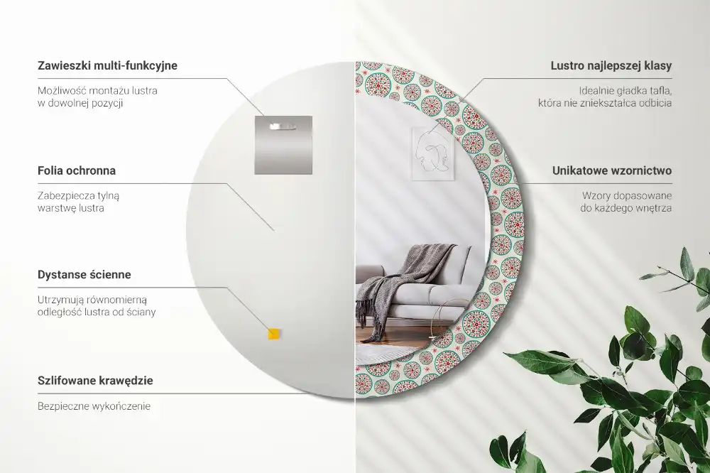 Okrúhle dekoračné zrkadlo na stenu Boho vzor