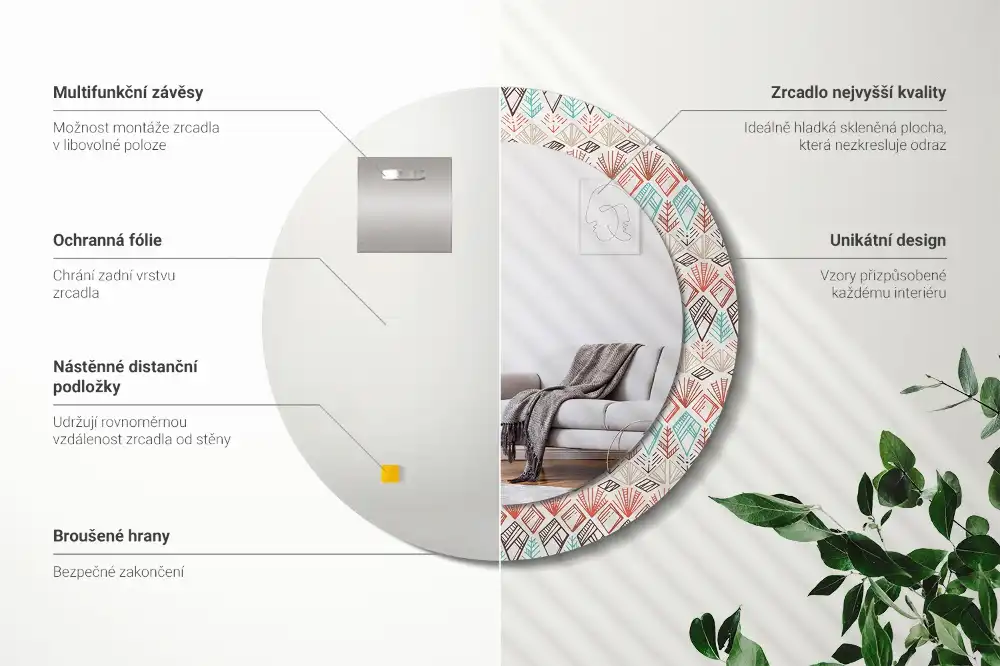 Okrúhle zrkadlo rám s potlačou Etnický vzor