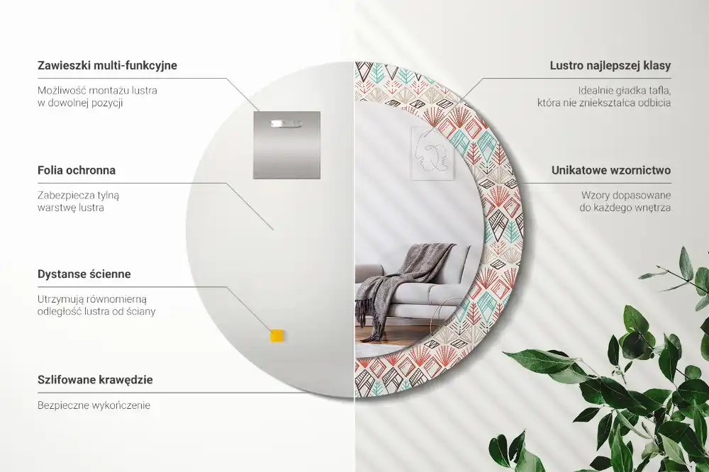 Okrúhle zrkadlo rám s potlačou Etnický vzor