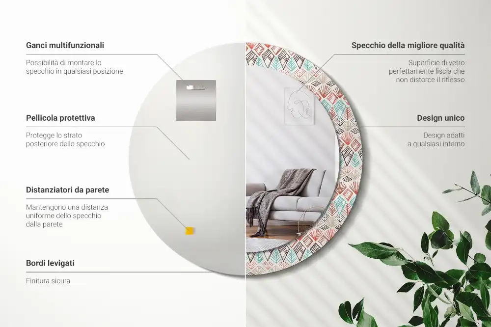 Okrúhle zrkadlo rám s potlačou Etnický vzor