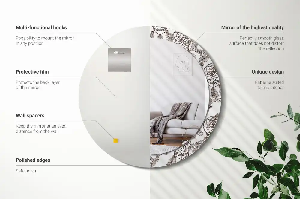 Okrúhle zrkadlo s potlačeným rámom Lapač snov