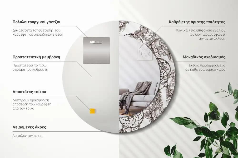 Okrúhle zrkadlo s potlačeným rámom Lapač snov