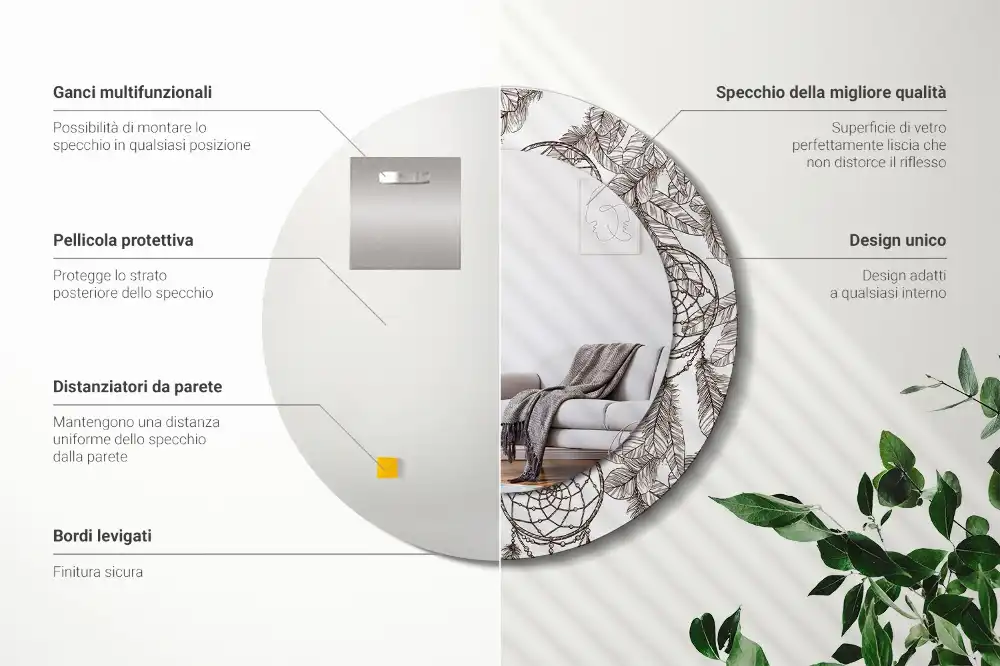 Okrúhle zrkadlo s potlačeným rámom Lapač snov