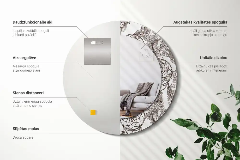 Okrúhle zrkadlo s potlačeným rámom Lapač snov