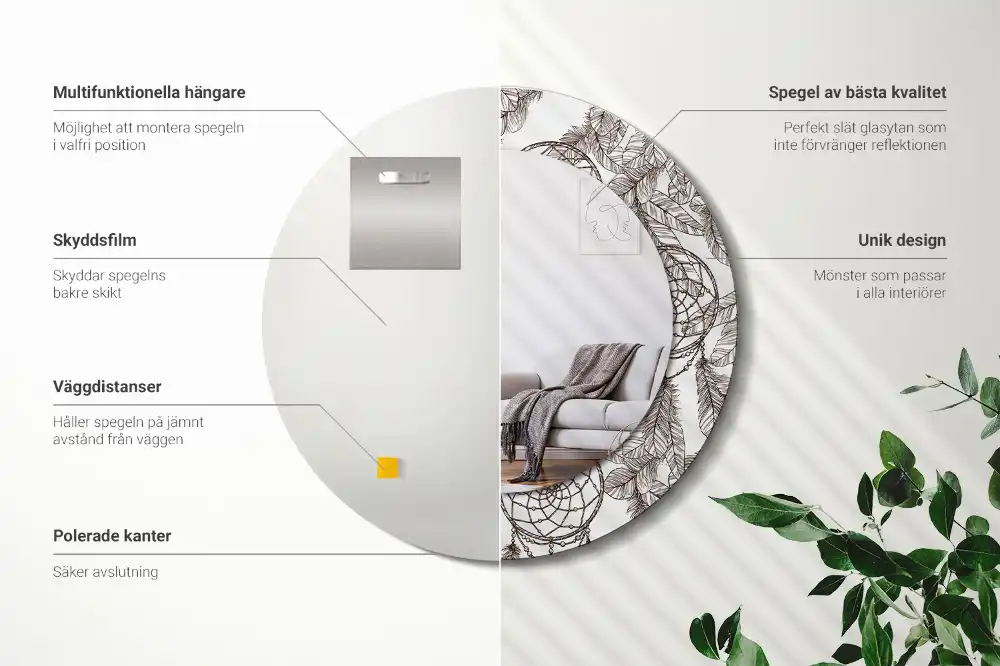 Okrúhle zrkadlo s potlačeným rámom Lapač snov