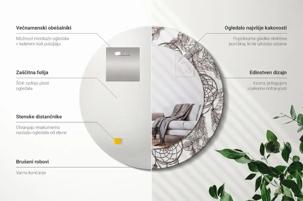 Okrúhle zrkadlo s potlačeným rámom Lapač snov