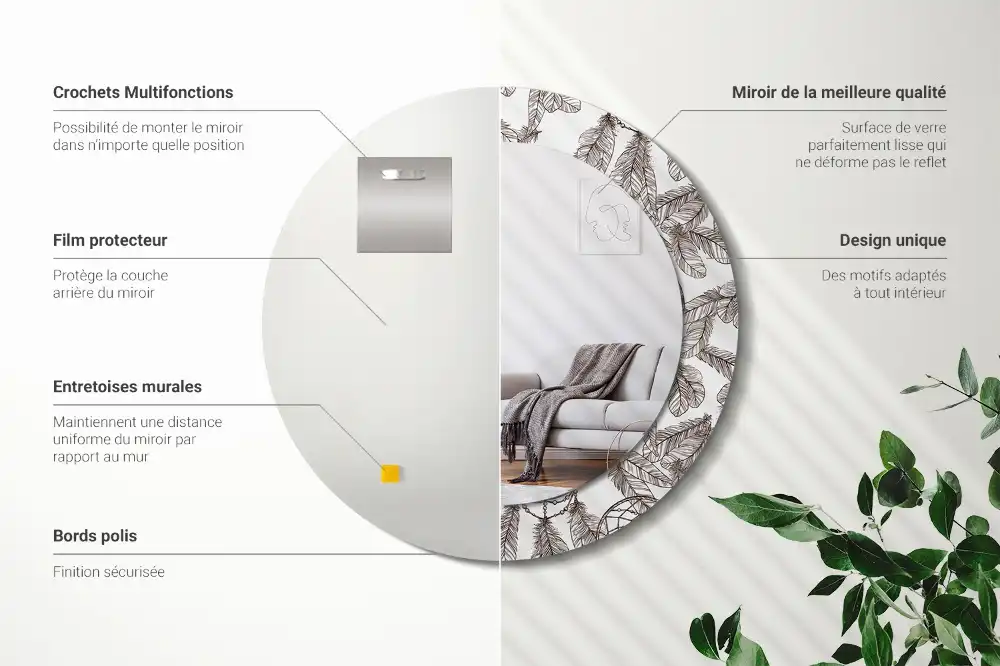 Okrúhle zrkadlo s potlačeným rámom Lapač snov