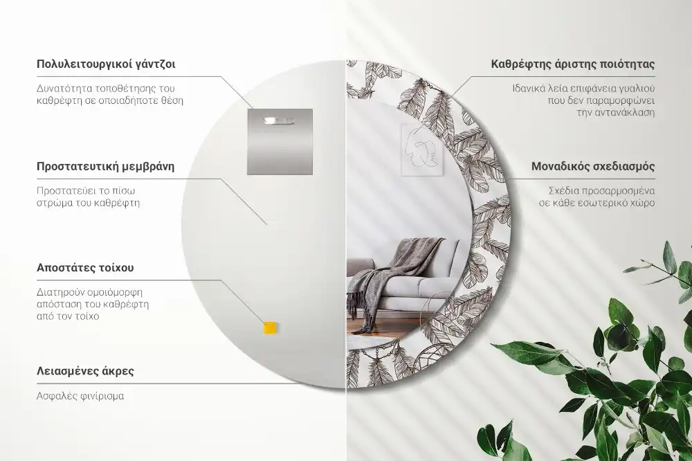 Okrúhle zrkadlo s potlačeným rámom Lapač snov