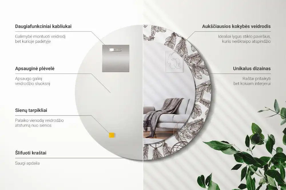 Okrúhle zrkadlo s potlačeným rámom Lapač snov