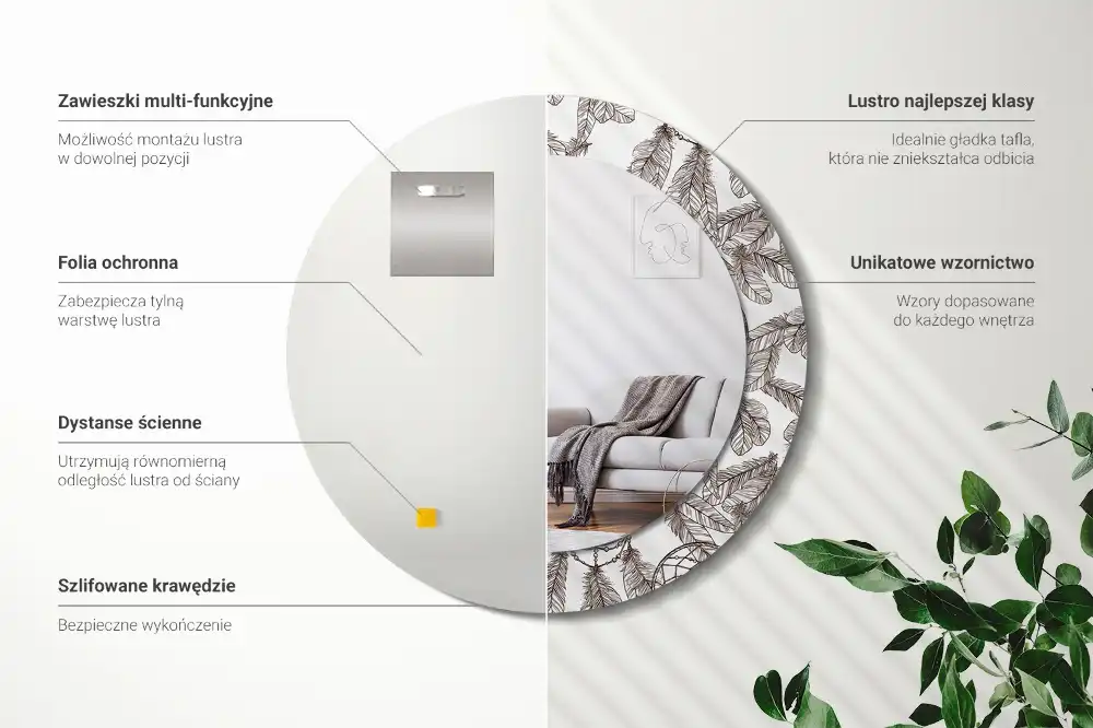 Okrúhle zrkadlo s potlačeným rámom Lapač snov