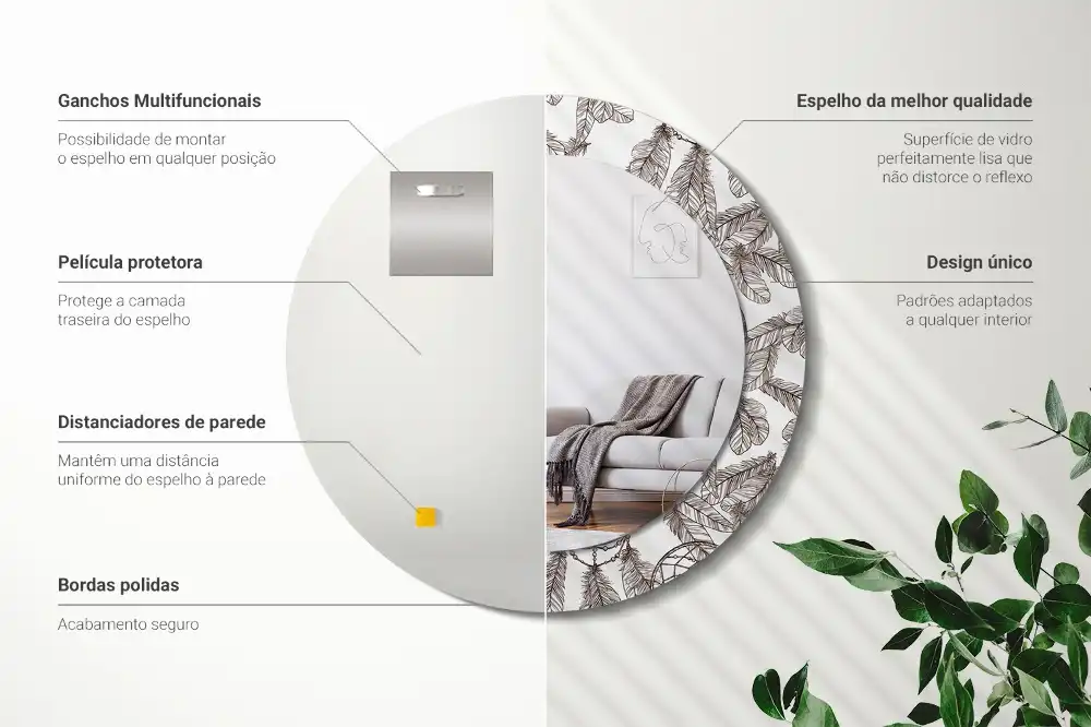 Okrúhle zrkadlo s potlačeným rámom Lapač snov