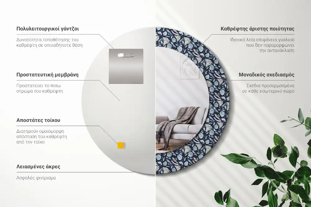 Okrúhle zrkadlo rám s potlačou Boho vzor