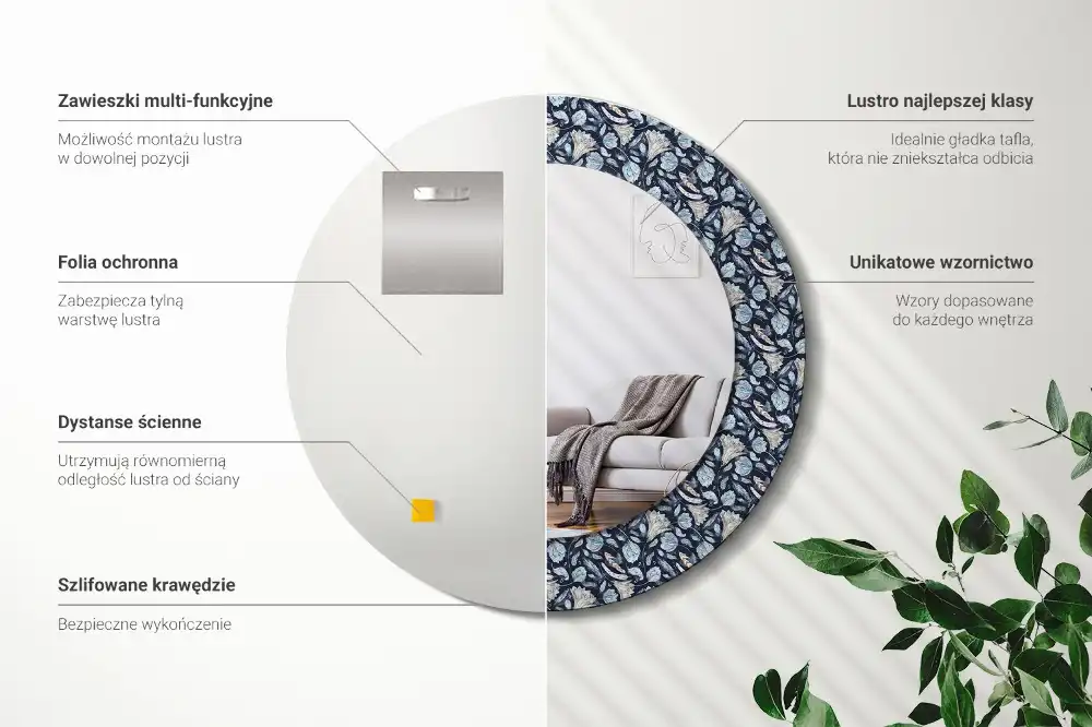 Okrúhle zrkadlo rám s potlačou Boho vzor