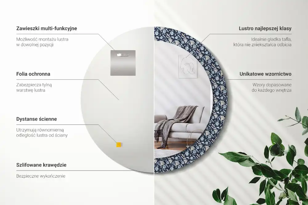 Okrúhle zrkadlo rám s potlačou Boho vzor