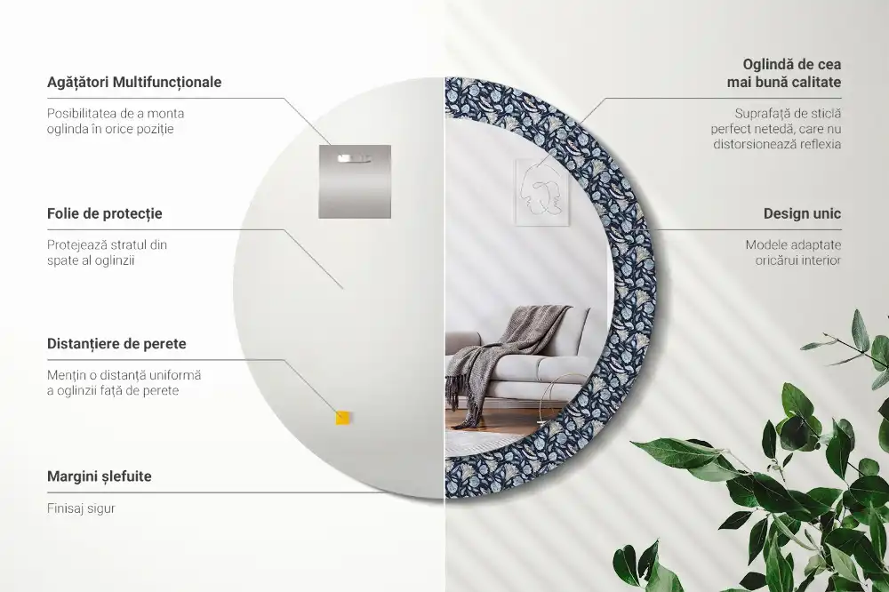 Okrúhle zrkadlo rám s potlačou Boho vzor