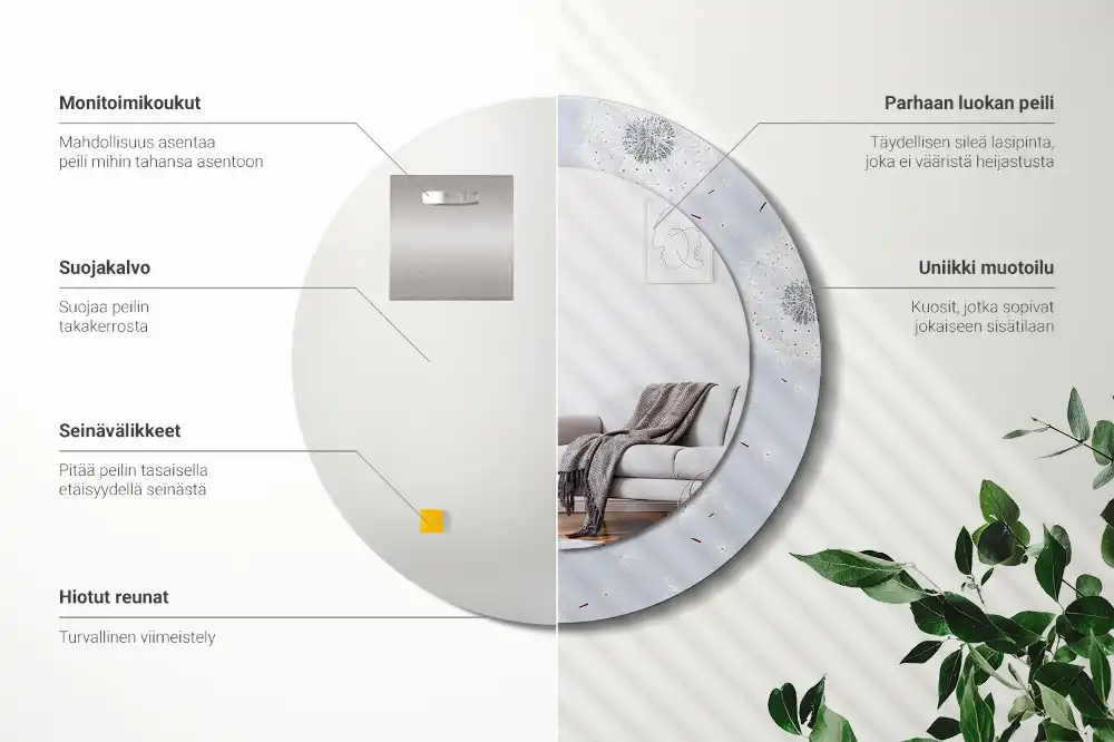 Okrúhle zrkadlo rám s potlačou Púpavy