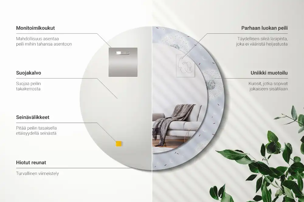 Okrúhle zrkadlo rám s potlačou Púpavy