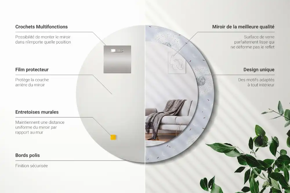 Okrúhle zrkadlo rám s potlačou Púpavy