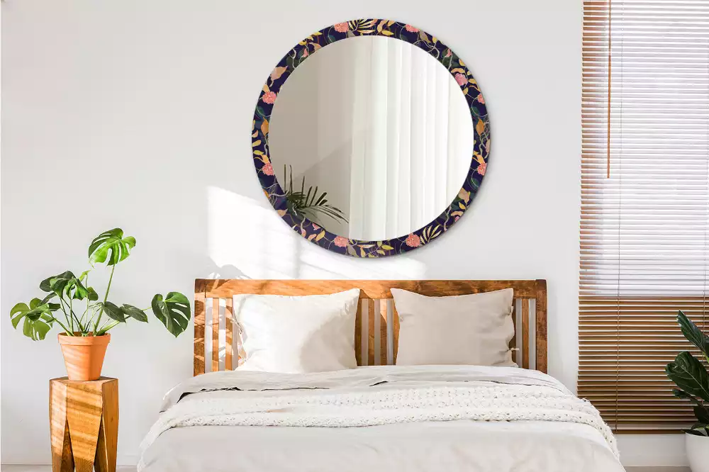 Okrúhle zrkadlo s potlačeným rámom Akvarelové rastliny