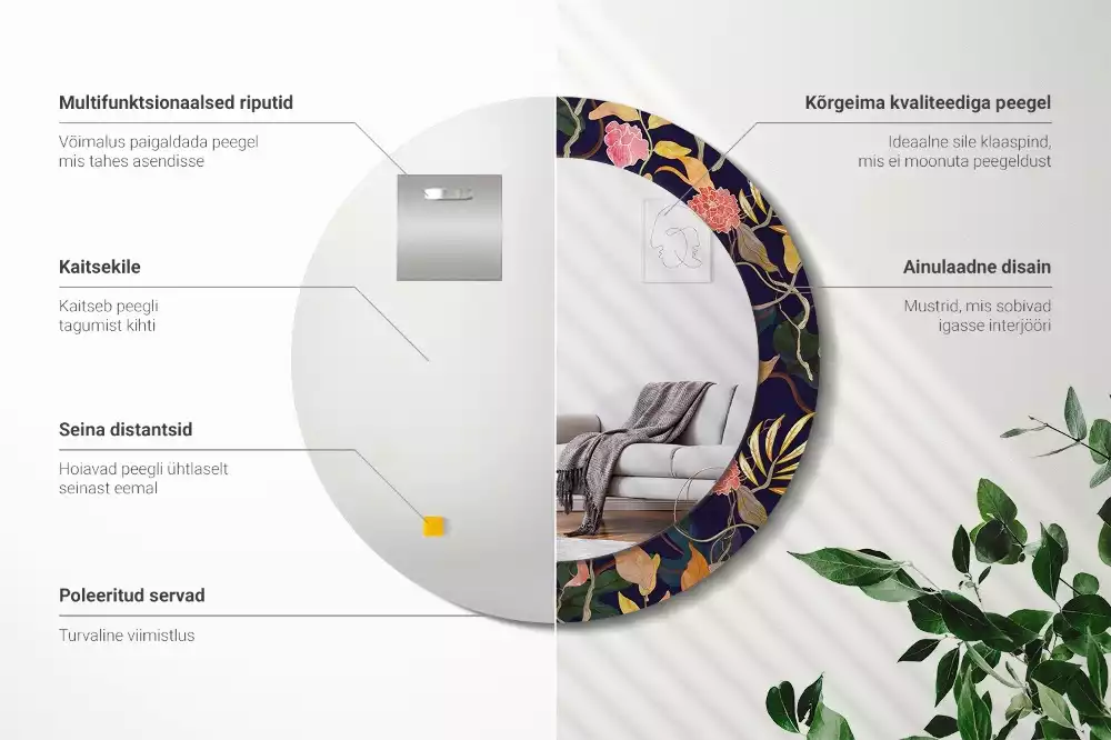 Okrúhle zrkadlo s potlačeným rámom Akvarelové rastliny