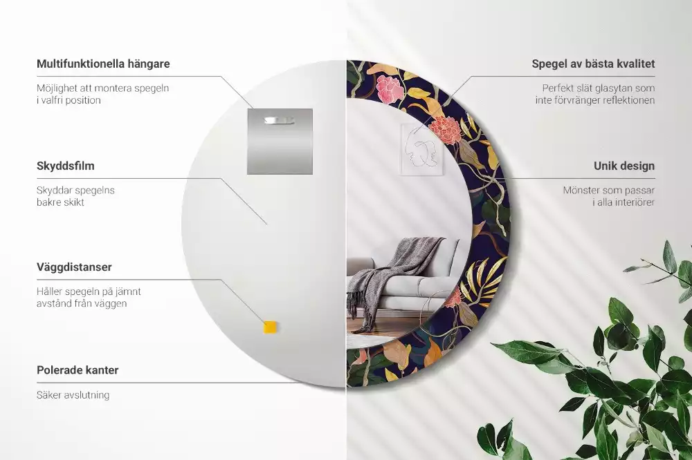 Okrúhle zrkadlo s potlačeným rámom Akvarelové rastliny