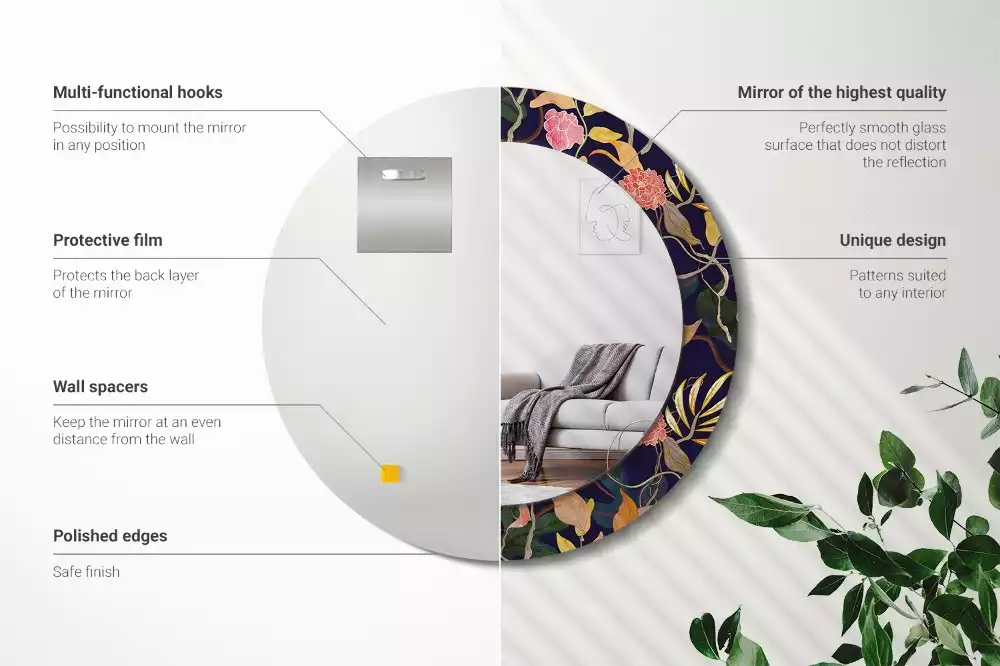 Okrúhle zrkadlo s potlačeným rámom Akvarelové rastliny