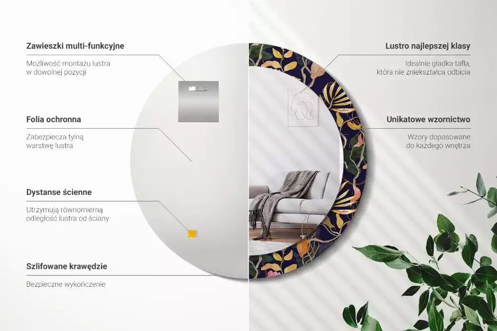 Okrúhle zrkadlo s potlačeným rámom Akvarelové rastliny