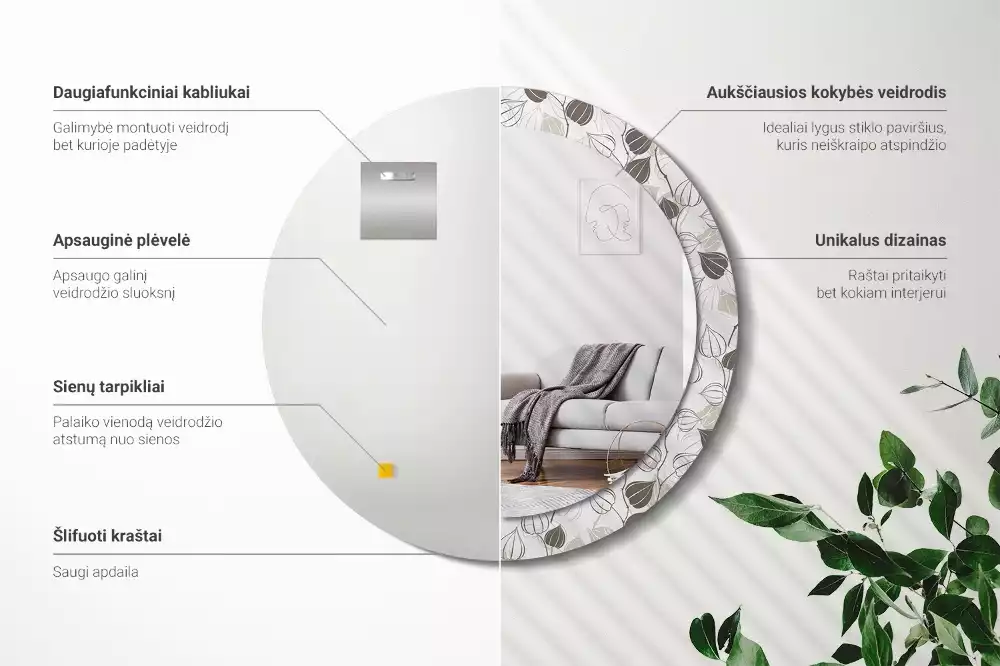 Okrúhle zrkadlo rám s potlačou Abstraktné kvetinové