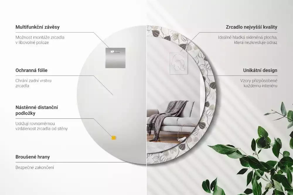 Okrúhle zrkadlo rám s potlačou Abstraktné kvetinové