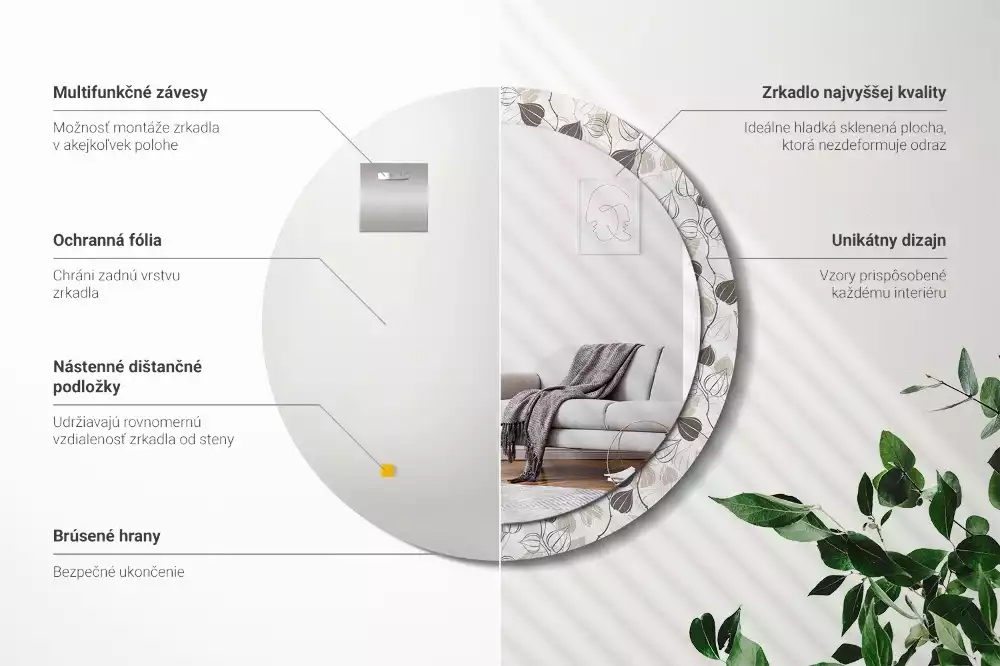 Okrúhle zrkadlo rám s potlačou Abstraktné kvetinové