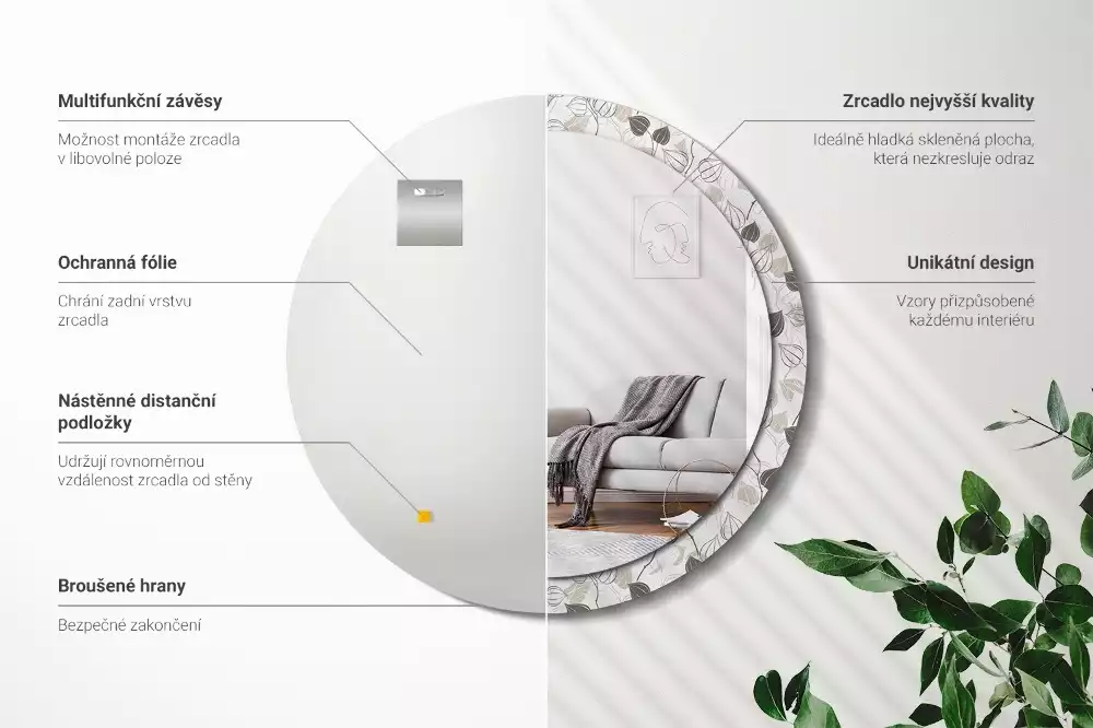 Okrúhle zrkadlo rám s potlačou Abstraktné kvetinové