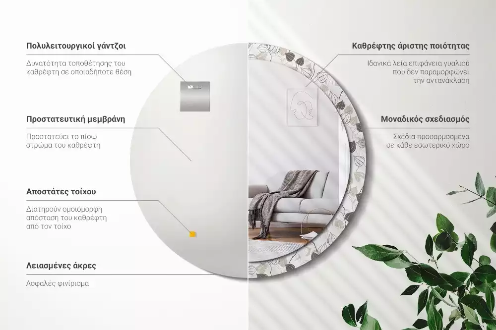 Okrúhle zrkadlo rám s potlačou Abstraktné kvetinové