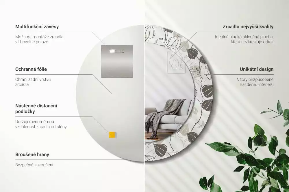 Okrúhle zrkadlo rám s potlačou Abstraktné kvetinové