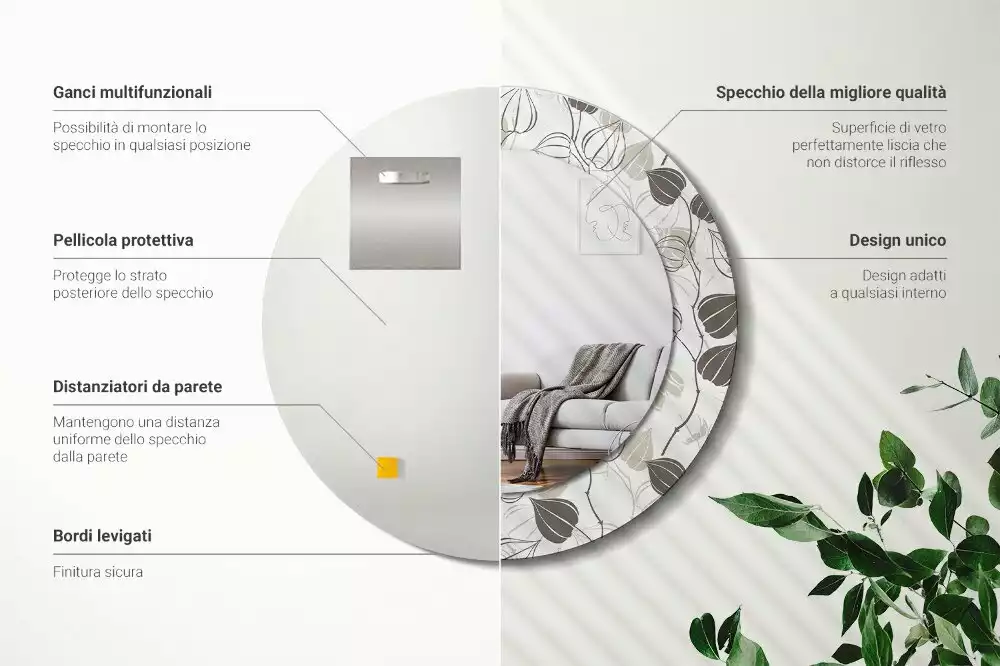 Okrúhle zrkadlo rám s potlačou Abstraktné kvetinové